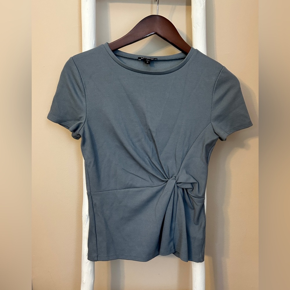 Gray/blue Short Sleeve Twist Top